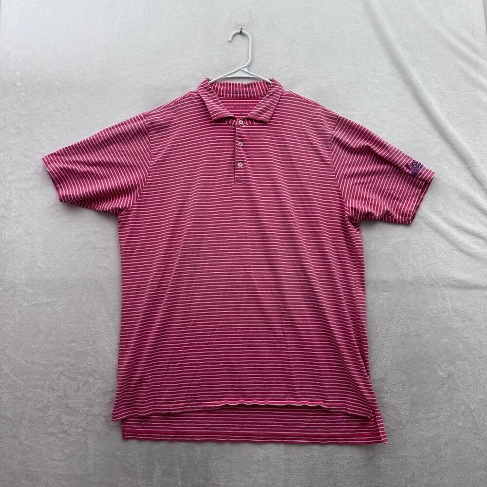 B Draddy Polo Shirt Mens XL Pink Stiped Golf Performance Sports Pima Cotton